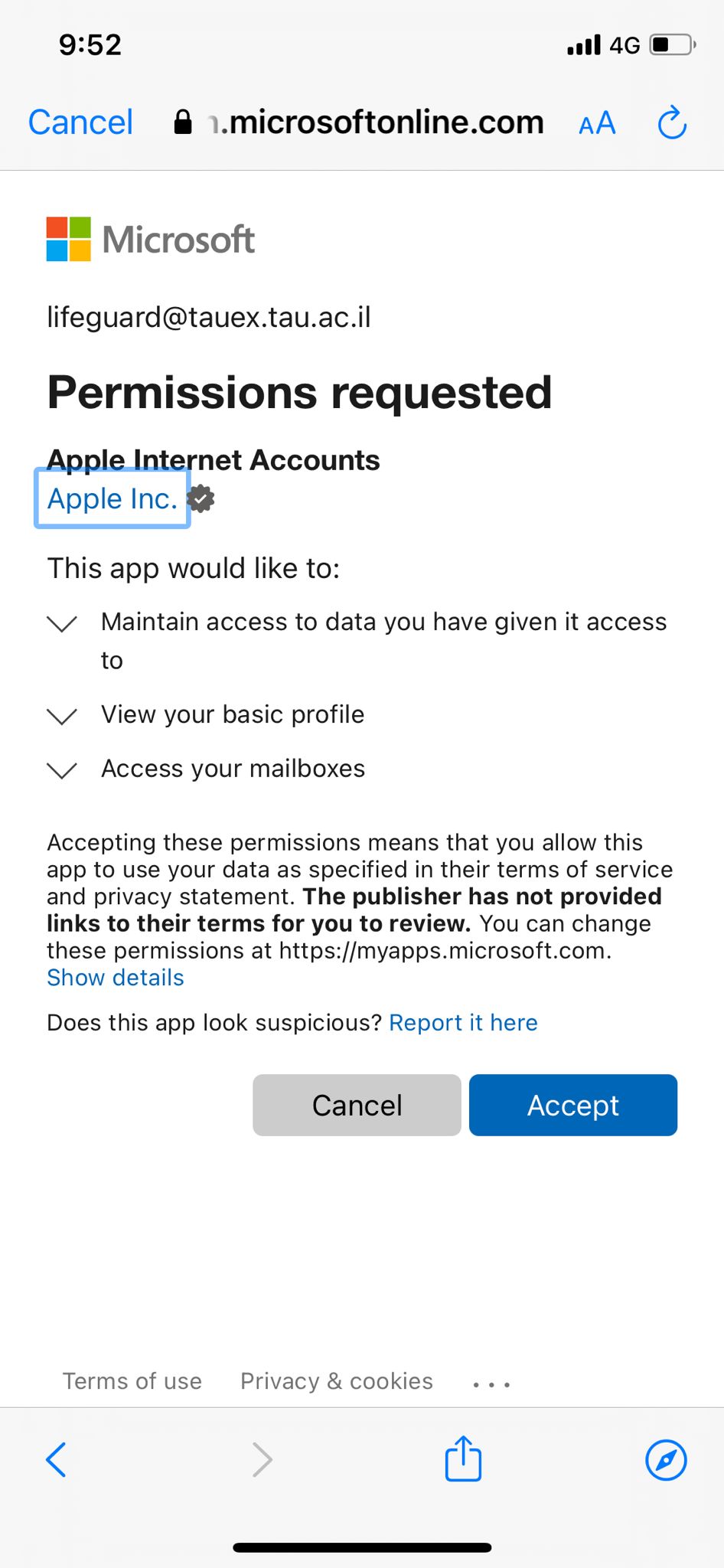 Tap on Accept to approve Apple device to sign as you